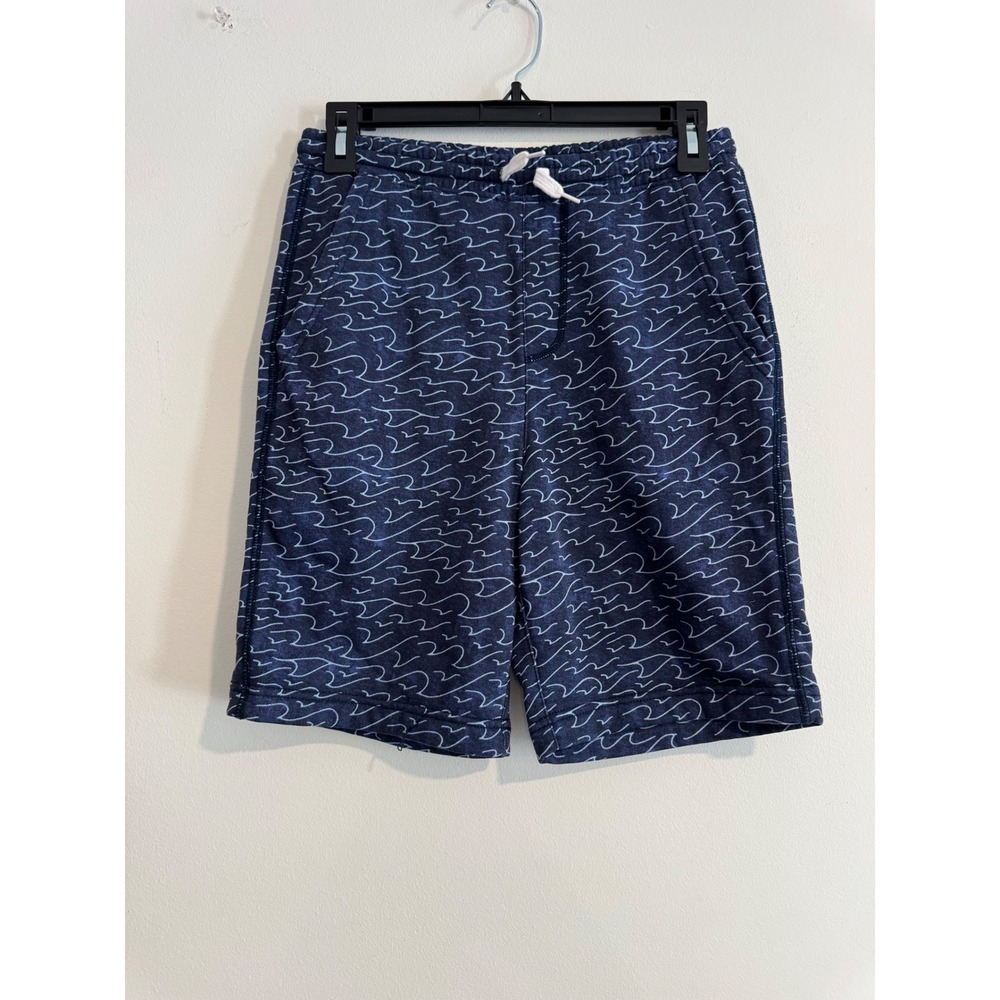 Old Navy Wave Print Fleece Shorts Boys XL 14-16 Navy Blue Drawstring Waist
